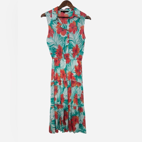 Alex & Parker Dresses & Skirts - Alex & Parker Hibiscus Sleeveless Tiered Midi Dress Small Hawaiian Boho Vacay